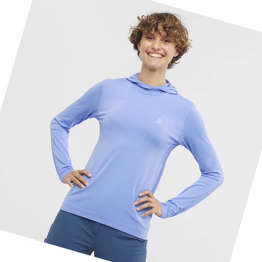 Salomon ESSENTIAL SEAMLESS Kadın Kapüşonlu Sweatshirt Mavi | TR 2530FDN